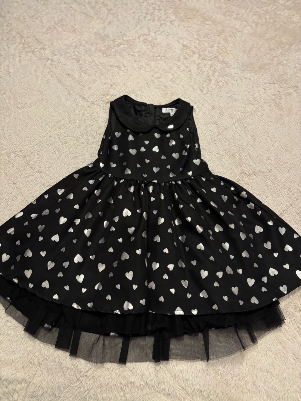 Kids Black Heart Print Tulle Dress